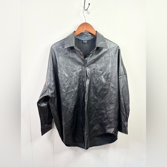 French Connection Tops - French Connection black faux leather oversized shirt jacket size SM